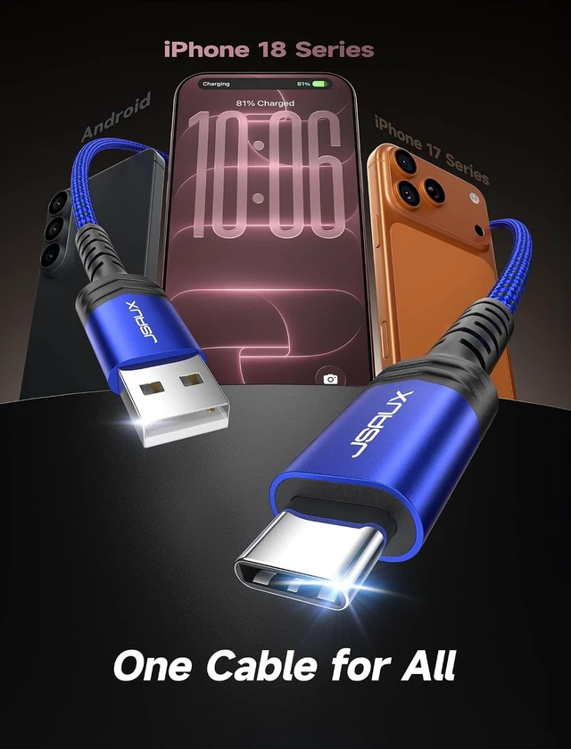 Alt view image 2 of 7 - USB C Cable Fast Charging USB to USB C Cable 3-Pack (10+6.6+3.3FT)