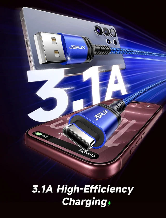 Alt view image 7 of 7 - USB C Cable Fast Charging USB to USB C Cable 3-Pack (10+6.6+3.3FT)