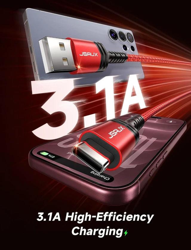 Alt view image 3 of 7 - for iPhone 18 17 Pro Charger Cable 6.6ft/2-Pack USB to USB C-Red