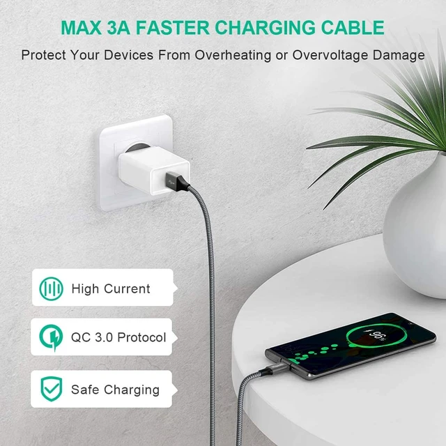 Alt view image 3 of 7 - USB to USB C Cable 2ft 2-Pack USB A to USB C Charger Cord Type C