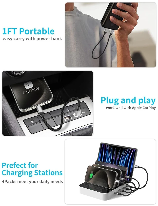 Alt view image 5 of 7 - 1FT USB C to USB C Cable 4Pack USB Type C Charger Cord for iPhone 17/16/15