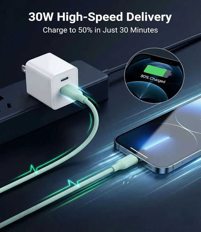 Alt view image 3 of 7 - 30W USB C Fast Charger PD PPS Charger 3 Cables Green