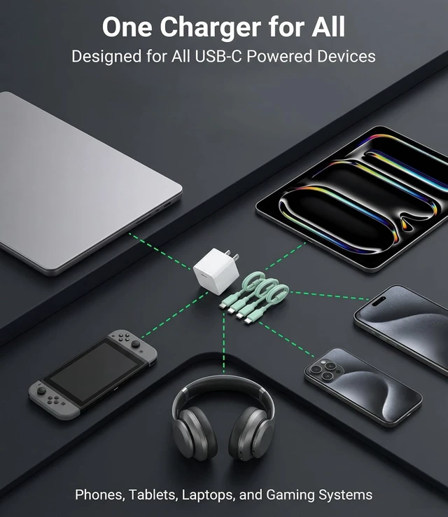 Alt view image 5 of 7 - 30W USB C Fast Charger PD PPS Charger 3 Cables Green