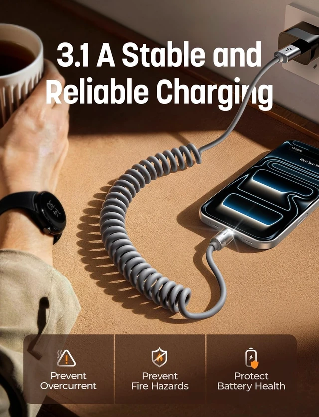 Alt view image 2 of 7 - Coiled USB C Cable USB A to USB C Cable 2 Pack Type C Charger Cord