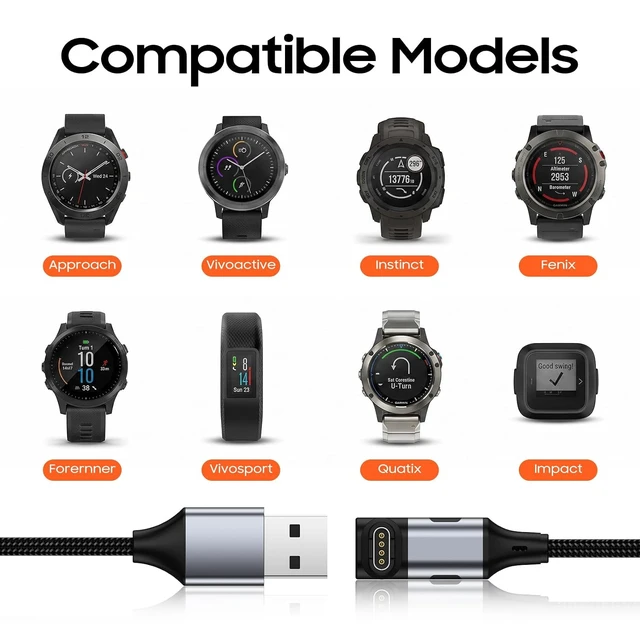 Alt view image 2 of 7 - for Garmin Watch Charger Cable & USB C to Garmin Charger Adapter L-Shape