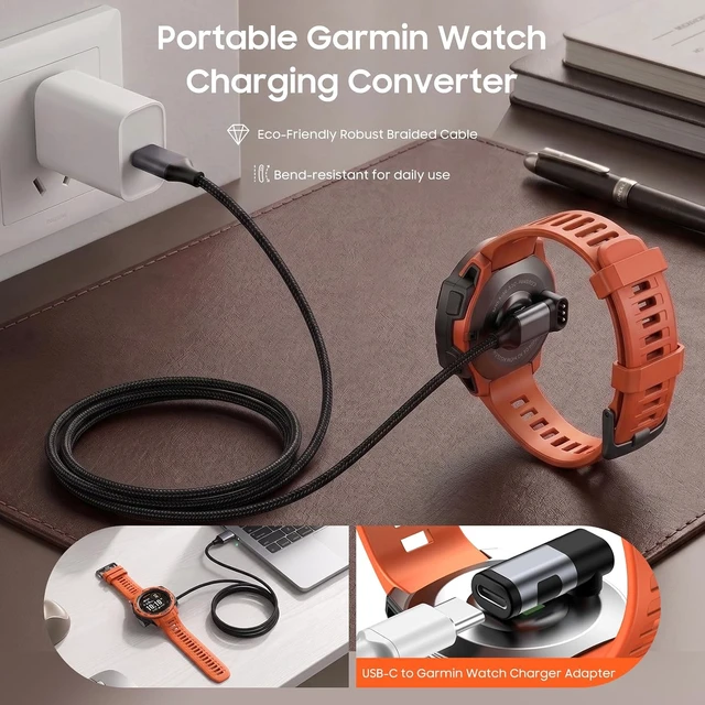 Alt view image 3 of 7 - for Garmin Watch Charger Cable & USB C to Garmin Charger Adapter L-Shape