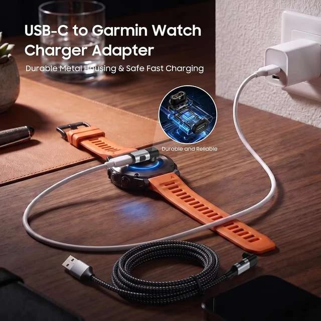 Alt view image 4 of 7 - for Garmin Watch Charger Cable & USB C to Garmin Charger Adapter L-Shape
