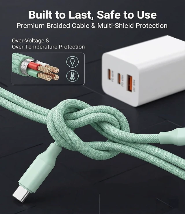 Alt view image 6 of 7 - 65W USB C Fast Charger 3-Port PD Charger 3 Cables Green
