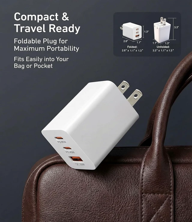 Alt view image 5 of 7 - 65W USB C Fast Charger 3-Port PD Charger 3 Cables Green