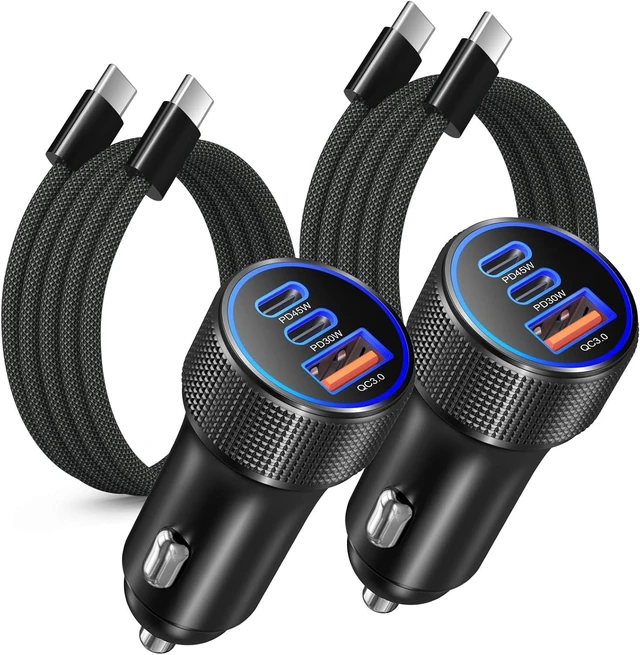 Main image of 93W USB C Car Charger 45W Super Fast Charging 2.0 Type C 3-Port Cigarette Lighter Adapter with 6ft USB-C Charger Cable for Galaxy S26 Ultra S25 FE S24 S22 iPhone 18 17 16 15 Pro Max