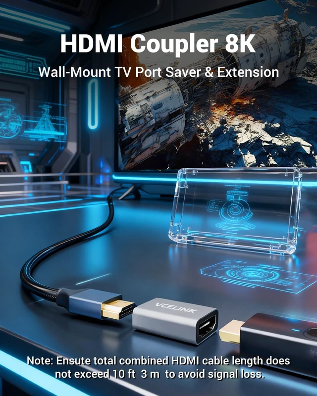 Alt view image 3 of 7 - HDMI Coupler 8K HDMI 2.1 Female to Female Extension Adapter 2 Pack