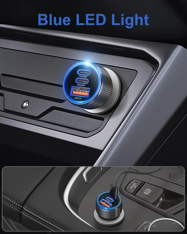 Alt view image 4 of 7 - 93W USB C Car Charger 45W Super Fast Charging 2.0 Type C 3-Port Cigarette Lighter Adapter with 6ft USB-C Charger Cable for Galaxy S26 Ultra S25 FE S24 S22 iPhone 18 17 16 15 Pro Max