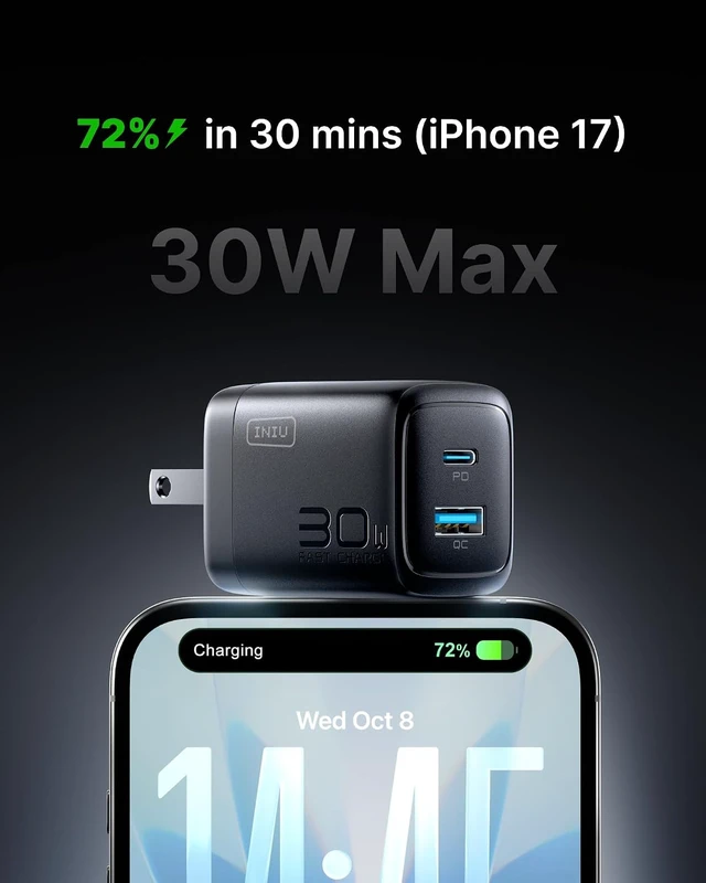 Alt view image 3 of 7 - USB C Charger 30W Type C Fast Charging 2-Port Adapter Charger Block