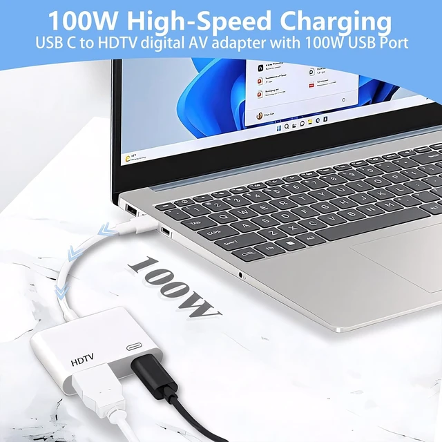 Alt view image 6 of 7 - USB C to HDMI for TV 4K@60Hz Type C to Adapter with Charging Port iPhone to Hdmi to USB C Adapter Compatible for iPhone 16/15 Series/iPad Pro/Galaxy/MacBook Pro to HDTV Projector