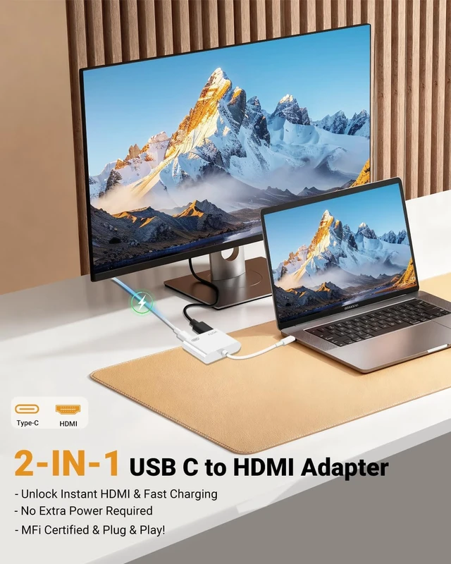 Alt view image 3 of 7 - USB C to HDMI Adapter Type C to 4K HDMI Adapter with 100W PD Multiport Digital AV Converter for MacBook Pro/air iPad Pro/air iPhone 15/16/17 Tablets Switch and More USB-C Devices