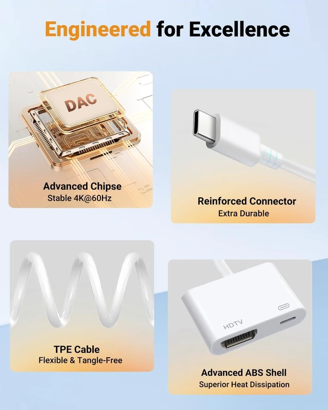 Alt view image 5 of 7 - USB C to HDMI Adapter Type C to 4K HDMI Adapter with 100W PD Multiport Digital AV Converter for MacBook Pro/air iPad Pro/air iPhone 15/16/17 Tablets Switch and More USB-C Devices