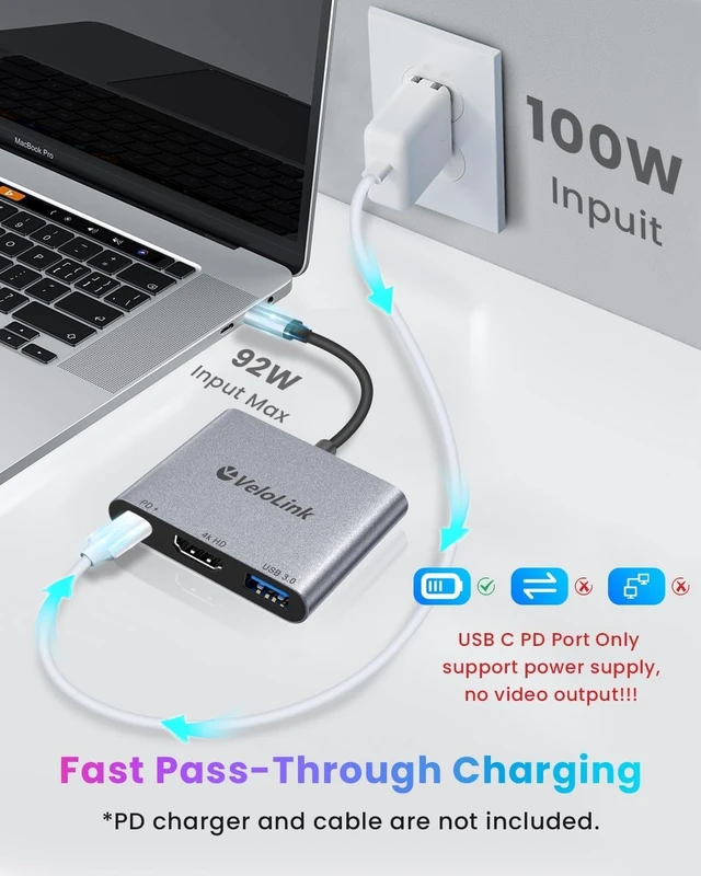 Alt view image 5 of 7 - USB-C Hub HDMI to USBC Adapter 4k60/120Hz USB C HDMI with PD Port HD to USBC Adapter