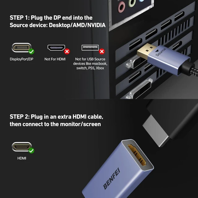 Alt view image 7 of 7 - 4K DisplayPort to HDMI Adapter Cable 2 Pack