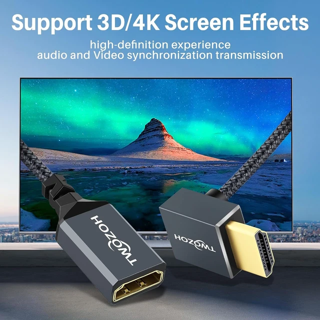 Alt view image 2 of 7 - HDMI Extension Cable 1FT 90 Degree Down Angle Male to Female Cord HDMI 2.0 Cable Adapter Support 4K@60Hz 3D HDR