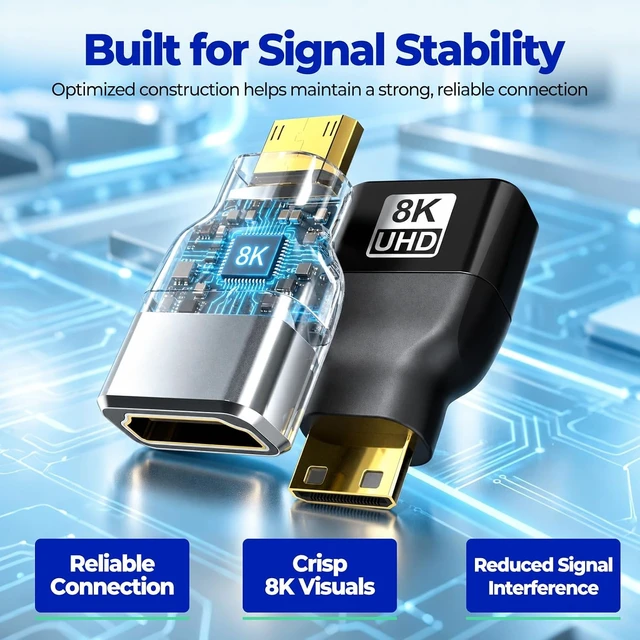 Alt view image 2 of 7 - Mini HDMI to HDMI Adapter 8K@60Hz 4K@144Hz Gold-Plated Converter (3-Pack)