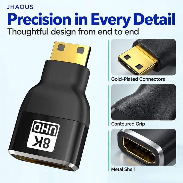Alt view image 3 of 7 - Mini HDMI to HDMI Adapter 8K@60Hz 4K@144Hz Gold-Plated Converter (3-Pack)