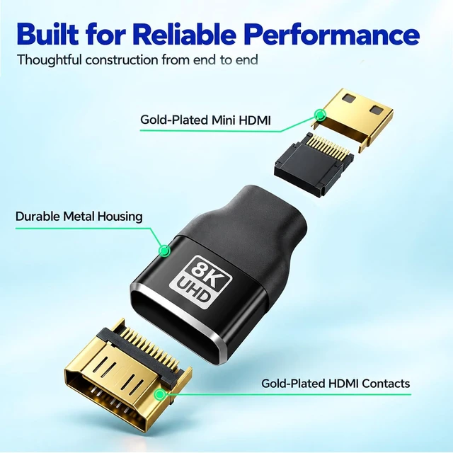 Alt view image 7 of 7 - Mini HDMI to HDMI Adapter 8K@60Hz 4K@144Hz Gold-Plated Converter (3-Pack)