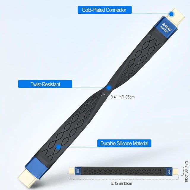 Alt view image 3 of 7 - Short USB-C Cable 5.3 Inch 40Gbps Thunderbolt 4 USB4 8K Video 240W PD Fast Charging Cord for MacBook iPhone