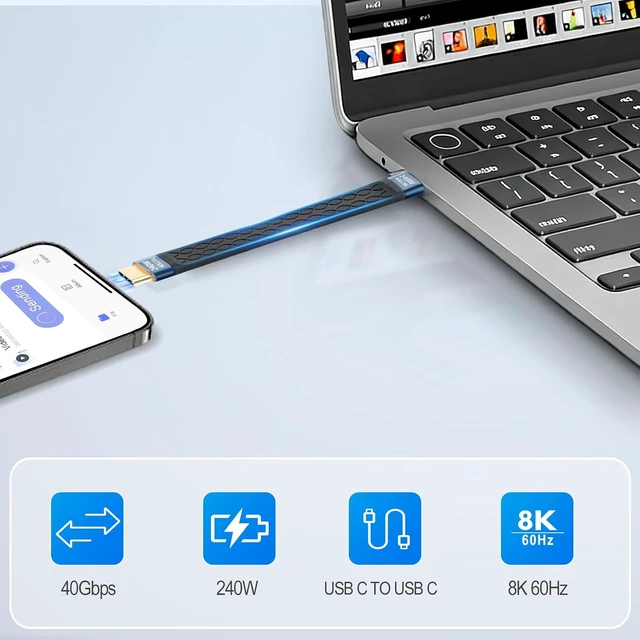 Alt view image 2 of 7 - Short USB-C Cable 5.3 Inch 40Gbps Thunderbolt 4 USB4 8K Video 240W PD Fast Charging Cord for MacBook iPhone