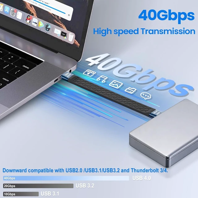 Alt view image 6 of 7 - Short USB-C Cable 5.3 Inch 40Gbps Thunderbolt 4 USB4 8K Video 240W PD Fast Charging Cord for MacBook iPhone