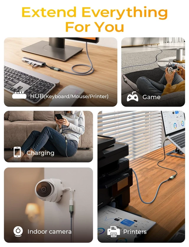 Alt view image 5 of 7 - USB Extension Cable 10FT USB 3.0 Extender Male to Female Cord Black