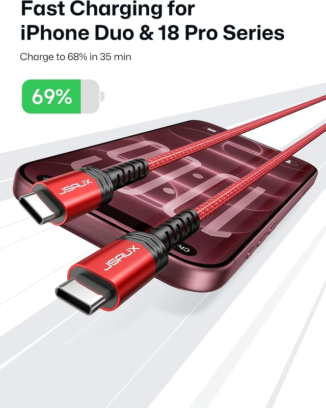 Alt view image 2 of 7 - USB C to USB C Cable for iPhone 18 Pro Fast Charging 2-Pack 2 m