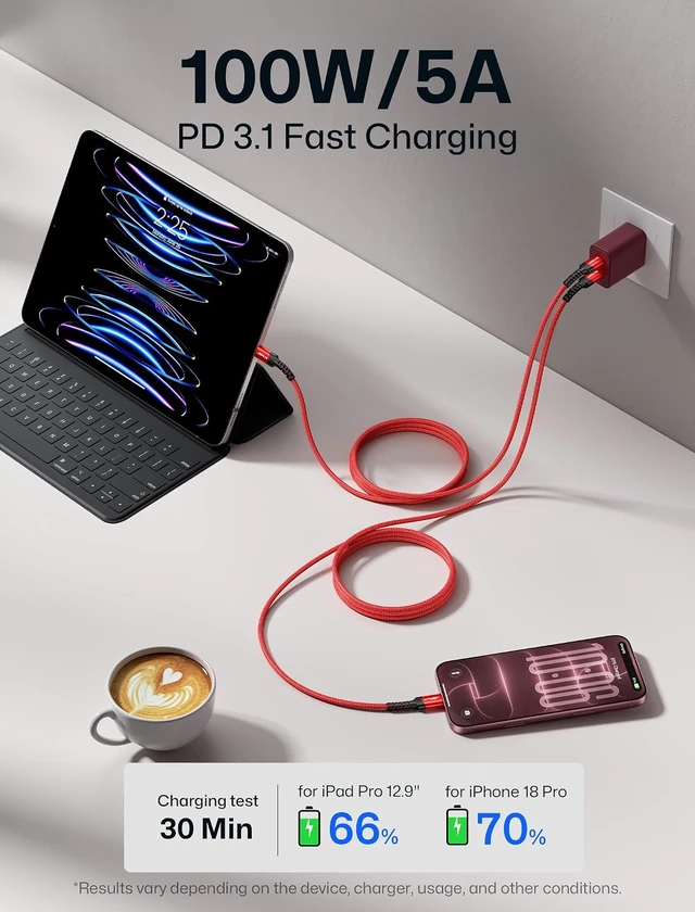 Alt view image 3 of 7 - USB C to USB C Cable for iPhone 18 Pro Fast Charging 2-Pack 2 m
