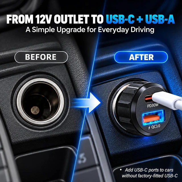Alt view image 2 of 7 - USB C Car Charger 2-Pack 52.5W Cigarette Lighter USB Adapter