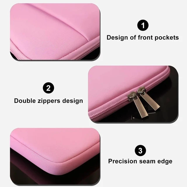 Alt view image 6 of 7 - Laptop Sleeve for MacBook Neo/Air/Pro 13 inches A18/M5/M4/M3/M2/M1 Chip 2026-2020 A3404 A3449 A3240 A3113 with 2 Pockets Tablet Bag Case Accessories (Bright Blush Pink)