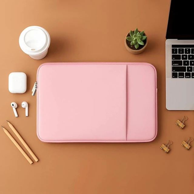 Alt view image 7 of 7 - Laptop Sleeve for MacBook Neo/Air/Pro 13 inches A18/M5/M4/M3/M2/M1 Chip 2026-2020 A3404 A3449 A3240 A3113 with 2 Pockets Tablet Bag Case Accessories (Bright Blush Pink)