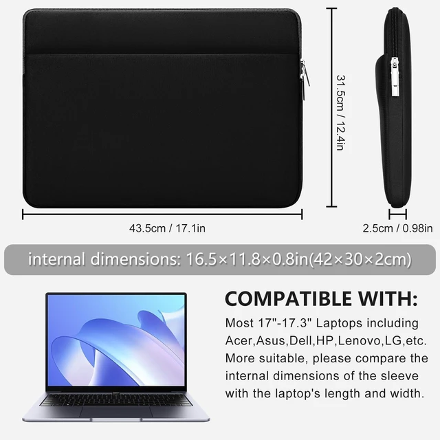 Alt view image 2 of 7 - Laptop Sleeve Case Compatible with 17 to 17.3 inches Notebook Protective Portable Cover with Front Pocket Shockproof Padded Computer Pouch Cover Protective for 17 Laptop Black