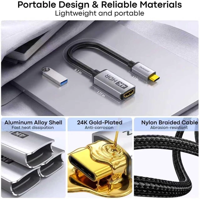 Alt view image 5 of 7 - 4K@60Hz USB C to HDMI Adapter Thunderbolt 3/4/5 Support for Laptop