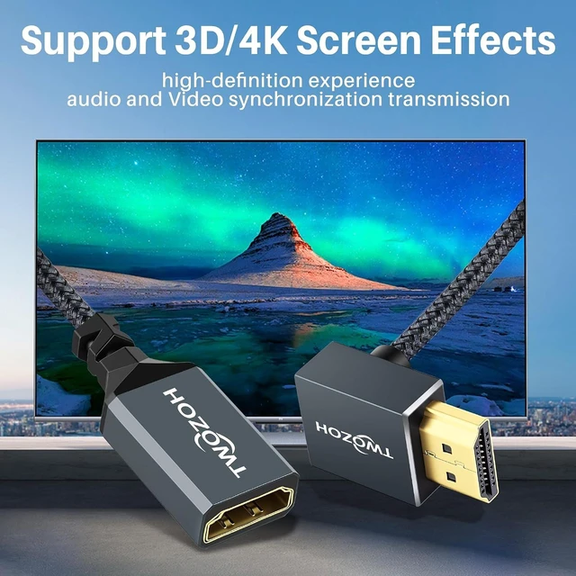 Alt view image 2 of 7 - HDMI Extension Cable 3.3FT 90 Degree Up Angle Male to Female Cord HDMI 2.0 Cable Adapter Support 4K@60Hz 3D HDR