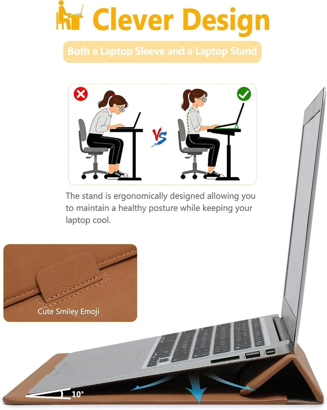 Alt view image 2 of 7 - 13.3-14 Inch Laptop Case Sleeve with Stand Feature Brown