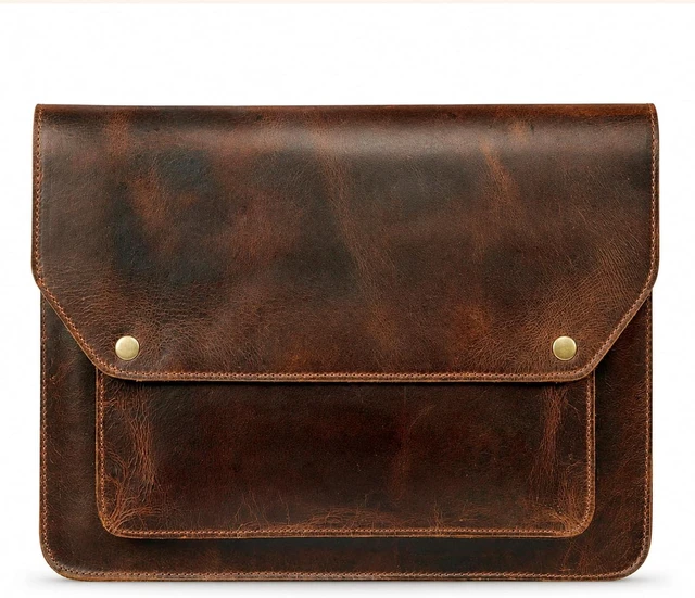 Main image of Premium Full Grain Leather Document Portfolio Professional File Organizer with Laptop Sleeve MacBook Air Case Fits 13-15 Inch Laptops Tablets (Brown)