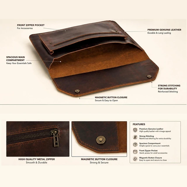 Alt view image 4 of 7 - Premium Full Grain Leather Document Portfolio Professional File Organizer with Laptop Sleeve MacBook Air Case Fits 13-15 Inch Laptops Tablets (Brown)