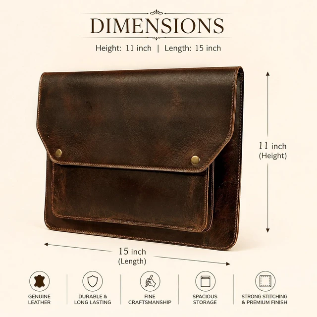 Alt view image 5 of 7 - Premium Full Grain Leather Document Portfolio Professional File Organizer with Laptop Sleeve MacBook Air Case Fits 13-15 Inch Laptops Tablets (Brown)