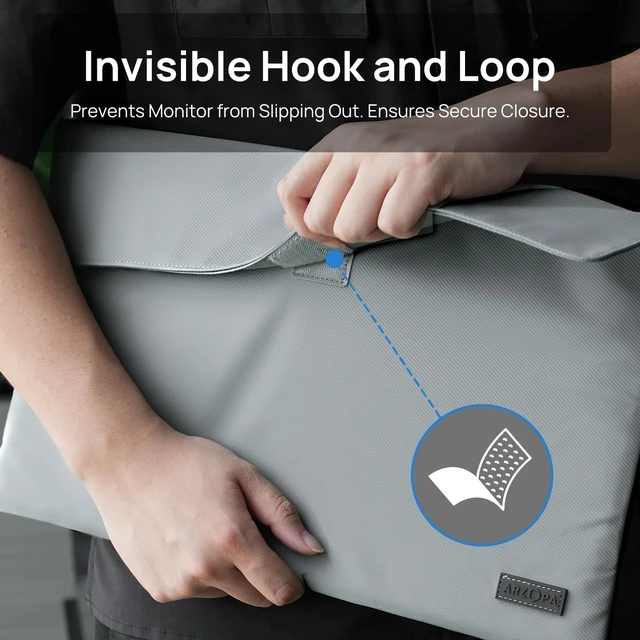 Alt view image 5 of 6 - 16.1 Portable Monitor Sleeve Bag PU Leather Case for Travel Monitor Laptop Grey