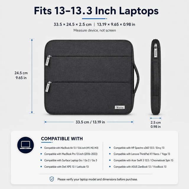 Alt view image 2 of 7 - 13.3-13 Inch Laptop Sleeve Laptop Case MacBook Case Black