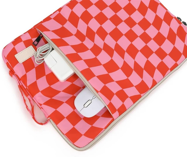 Alt view image 3 of 7 - Laptop Sleeve 13.3 inch14 Inch 15.6inchWater Resistant Traveling Computer Cover with Handle Shockproof Protective Carrying Laptop Case (Y8-Pink Checker 14 inch)