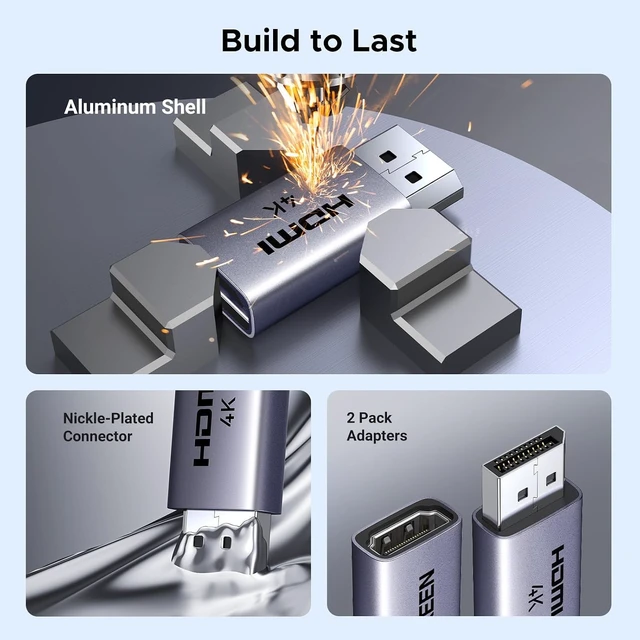 Alt view image 7 of 7 - 4K DisplayPort to HDMI Unidirectional Adapter 2-Pack Passive