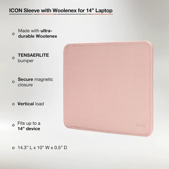 Alt view image 3 of 7 - ICON Sleeve with Woolenex - MacBook Pro 14 inch Case - 2025 2024 2023 2022 2021 M5 M4 M3 M2 M1 - Fitted MacBook Case Laptop Sleeve Hard Cover Durable Lightweight - Blush Pink