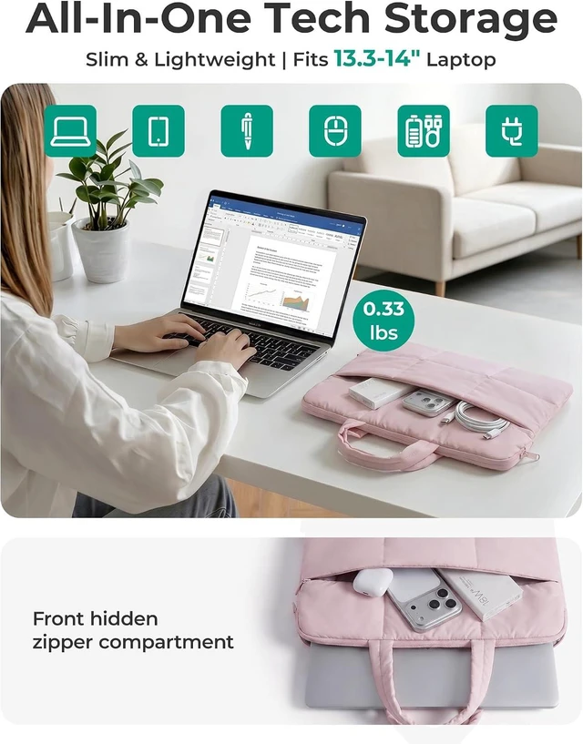 Alt view image 5 of 6 - Laptop Sleeve 13.3-14 Inch Puffer Slim Protective Case for Women