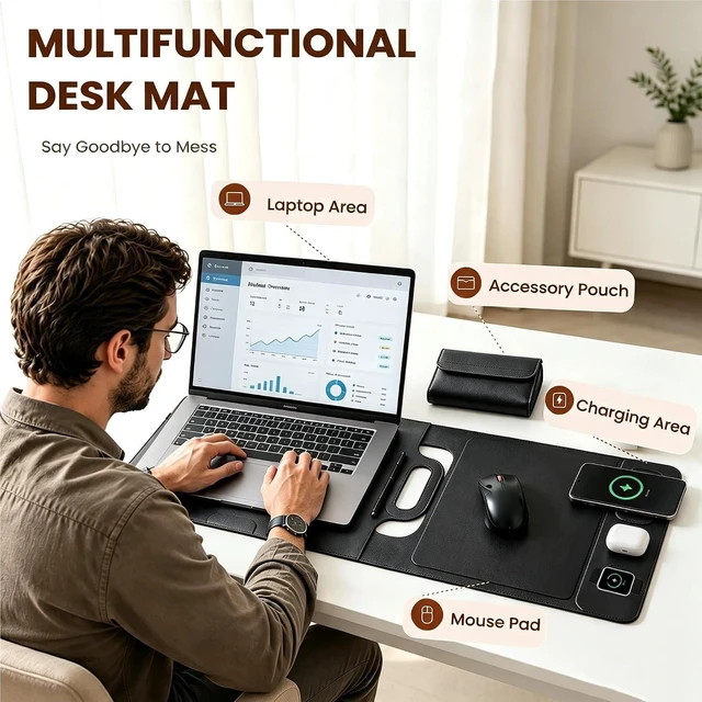 Alt view image 3 of 7 - Wireless Charging Laptop Bag for 16-Inch Laptops Foldable Desk Mat Black