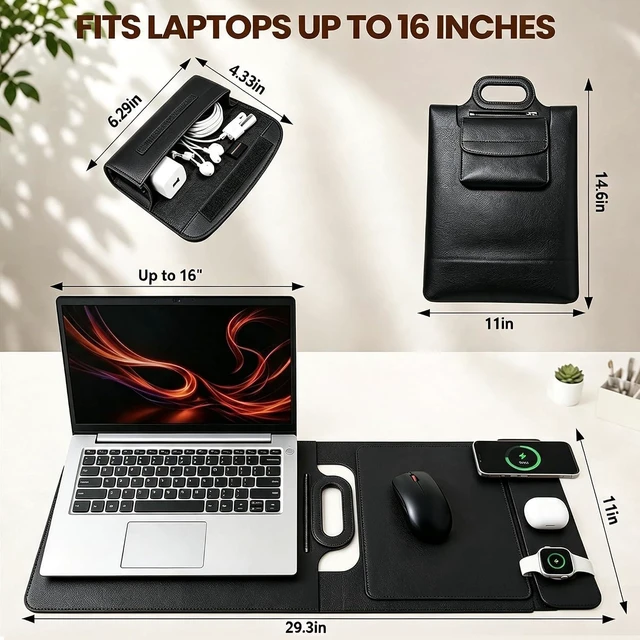 Alt view image 2 of 7 - Wireless Charging Laptop Bag for 16-Inch Laptops Foldable Desk Mat Black